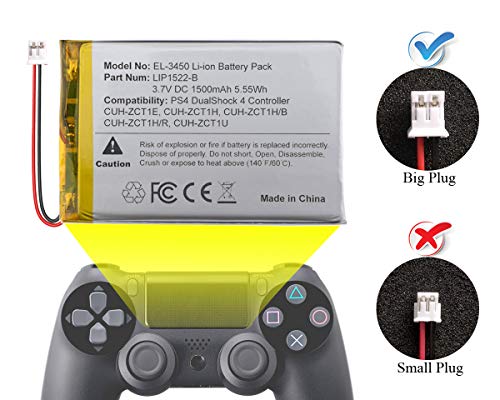 ElecGear 1PC Replacement Battery Pack for PS4 Controller V1-3, 1500mAh Li-ion Rechargeable Battery