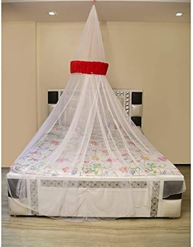 Next Day Art Double Bed Polyester Hanging Mosquito Net Portable Pop-Up Tent (White and Red)