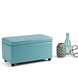 SIMPLIHOME Cosmopolitan 34 inch Wide Rectangle Lift Top Storage Ottoman in Upholstered Soft Blue Tufted Faux Leather, Footrest Stool, Coffee Table for the Living Room, Bedroom and Kids Room