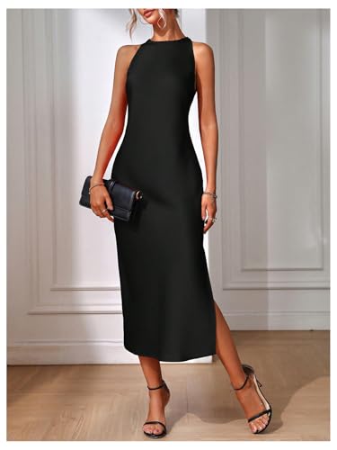 Image of Floerns Women's Elegant Sleeveless Crew Neck Maxi Dress Slit Cocktail Tank Dress