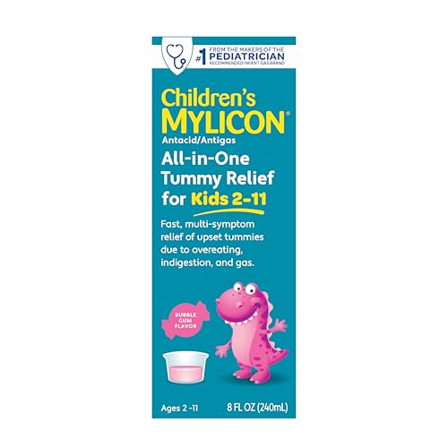 Image of MYLICON Children's All-in-One Tummy Relief Liquid for Kids, Bubble Gum, 8oz | Multi-symptom liquid soothes kids' upset tummies from bloating, gas & indigestion fast . Bubble gum flavor . For ages 2-11