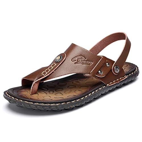 Mens Sandals Indoor and Outdoor Beach Flip Flop Casual Thong Leather Slip On Two uses Athletic Slipper Soft