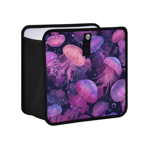 Image of Car Trash Can Organizer Bin with Adjustable Strap for Back Front Seat Console Waterproof Leakproof Collapsible Portable 8.66 Inch Jellyfishes and Bubbles Pink