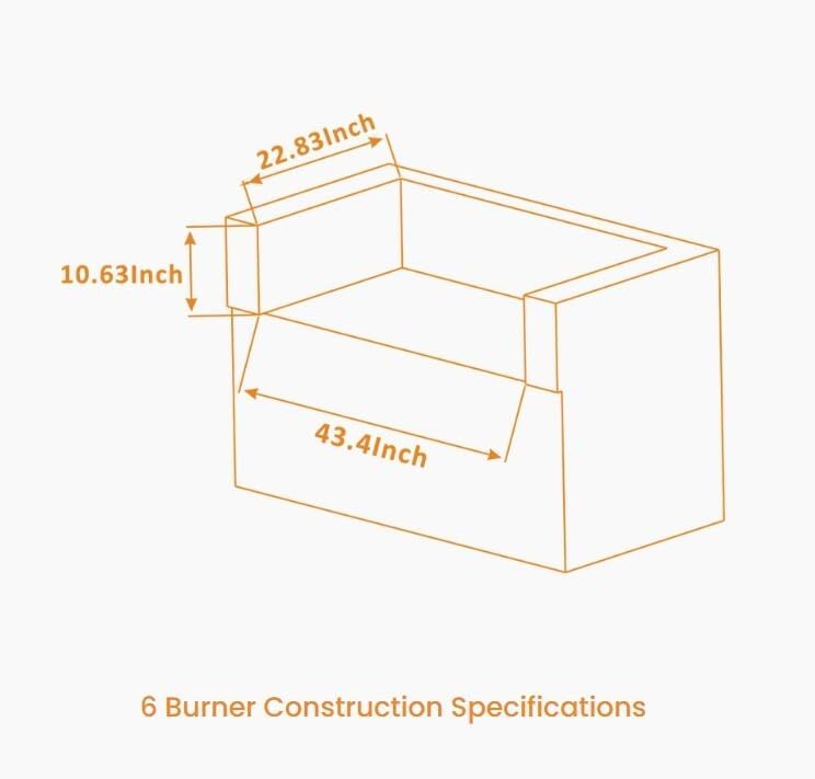 Mont Alpi Premium 6-Burner Stainless Steel Built-in BBQ Grill Head dimensions diagram