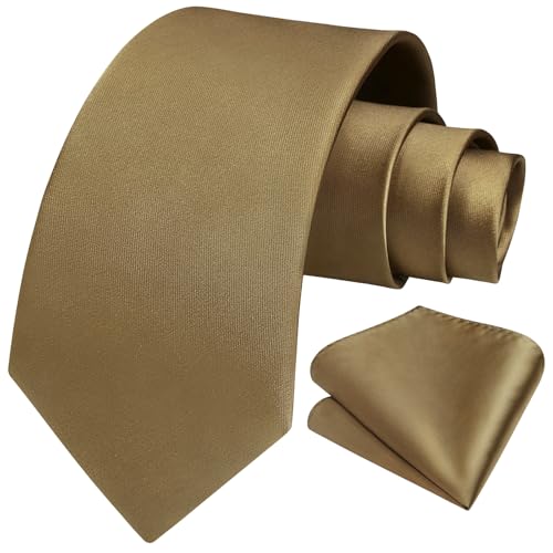 Image of HISDERN Mens Solid Color Ties Formal Satin Necktie and Pocket Square Set Classic Wedding Business Tie & Handkerchief