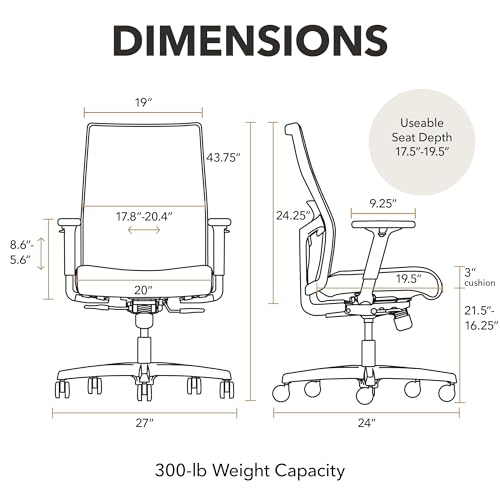 Image of HON Ignition 2.0 Mid‑Back Ergonomic Office Chair, Mesh Task Desk Chair with Lumbar Support, Standard Synchro‑Tilt, Height and Width Adjustable Arms, Black Frame, Pear
