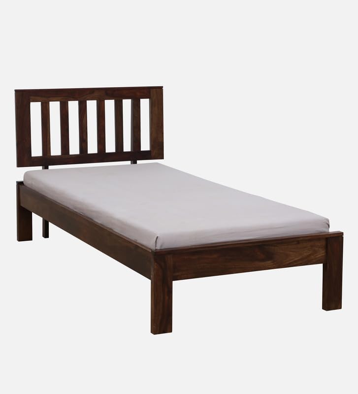 Image of Solid Sheesham Wood Wave Single Bed Without Storage | Wooden Single Bed Cot Palang Furniture for Bedroom Living Room Home and Hotel (Provincial Teak Finish)
