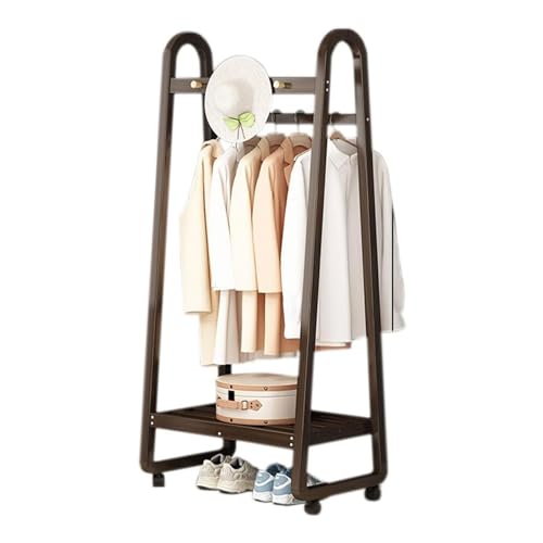 Perchero multifuncional rodante con 3-5 ganchos y estante de almacenamiento de zapatos de bambú, soporte ajustable para ropa para dormitorio y sala de estar (nogal, 60 cm)