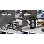 wigmoa Game Storage Tower【15.8INCH】 Compatible with PS5/ Xbox Series S & X/Switch, Universal Video Games Discs Organizers 18 PCS with 4 Controllers Holder, Game Disk Rack Shelf. OYO-1 (White/Blue) - Image 2