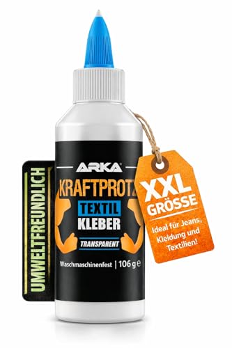 Textilkleber 105 g – kleben statt nähen: flexibel, waschmaschinenfest & transparent – für Stoff, Leder, Jeans, Deko, Upcycling & Basteln – ohne Lösungsmittel – DIY Stoffreparatur – KRAFTPROTZ von ARKA