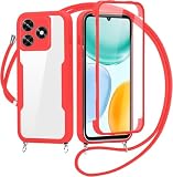 Cover per Xiaomi Poco F5 Pro con Cordino, 360 Gradi Antiurto Custodia con Protezione Schermo Integrata Trasparente Rugged TPU Bumper Doppia Protettiva Cover per Xiaomi Poco F5 Pro -Rosso