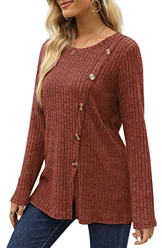 Ofeefan Tunic Sweaters For Women Crewneck Long Sleeve Tops Casual Winter Caramel L #TOP3