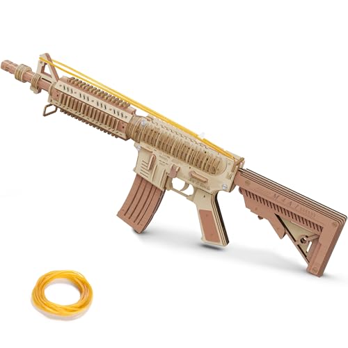 3D Wooden Gun Puzzle, Rubber Band Gun Model DIY Building Toys Mechanical Model - Multi-Player Game with Rubber Bands, Crafts for Adults (Classic-Rifle)