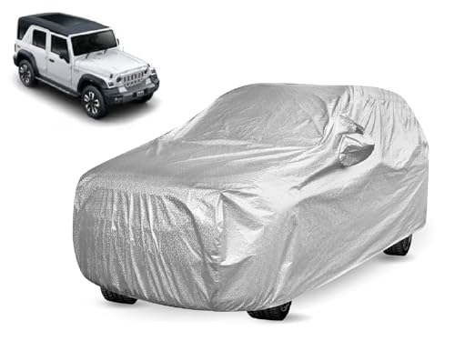 Image of Auto Hub Car Cover Compatible with Mahindra Thar Roxx (5 Doors) with Mirror Pocket, Thar Roxx Car Cover Waterproof, Metallic Silver
