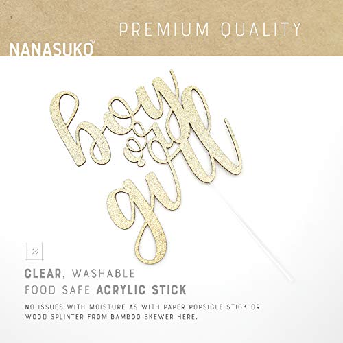Nanasuko Gender Reveal Cake Topper - Boy Or Girl - Double Sided Gold Glitter - Premium Quality Made In Usa #TOP5