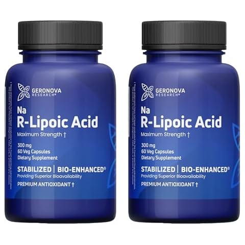 GeroNova Research R-Lipoic Acid 300mg 60 Caps - Pack of 2 - Stabilized R-Alpha Lipoic Acid With Superior Bioavailability, Metabolic Activity & Healthy Aging Support - Gluten Free & Non-GMO Antioxidant Cover