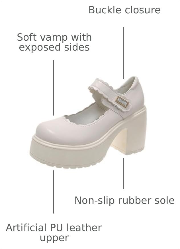 Image of Women's Platform Mary Janes Heart Cat Buckle Rivets Ankle Lolita Gothic Princess Platform Pumps Patent Leather Thorn Vintage Traditional Embroidery Upper Dress Shoes