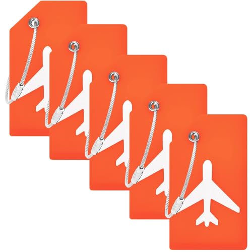 BlueCosto 5X Bright Orange Small Luggage Tags for suitcases Travel Suitcase Tag w/Privacy Covers