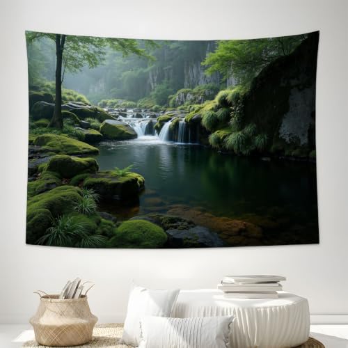 Tapiz de cascadas y rocas decorativo para colgar en pared de sala o dormitorio 200x150cm