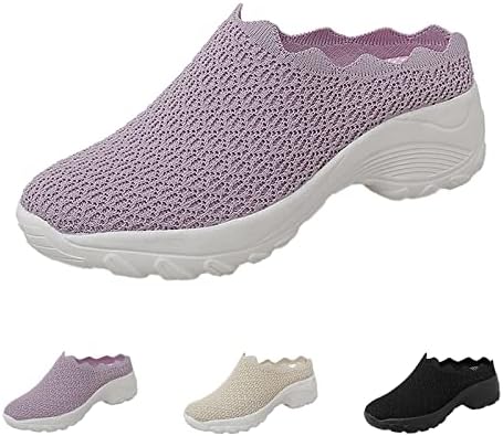WENOREG Women's Slip on Mesh Mule Loafer Shoes,Fashion Low Wedge Lightweight Breathable Mesh Work Non-Slip Walking Shoes Memory Foam Slippers