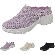 WENOREG Womens Slip on Mesh Mule Loafer Shoes,Fashion Low Wedge Lightweight Breathable Mesh Work Non-Slip Walking Shoes Memory Foam Slippers