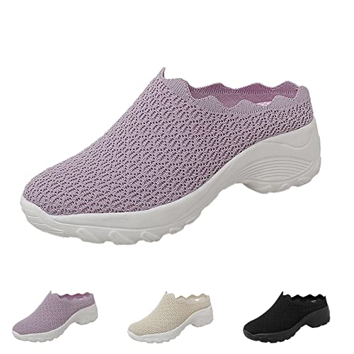 WENOREG Women's Slip on Mesh Mule Loafer Shoes,Fashion Low Wedge Lightweight Breathable Mesh Work Non-Slip Walking Shoes Memory Foam Slippers (Pink,8.5,8.5)