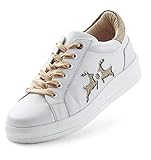 MADDOX Damen Trachten Sneaker Dorli - Leder Schuhe Weiß Gold Gr. 39