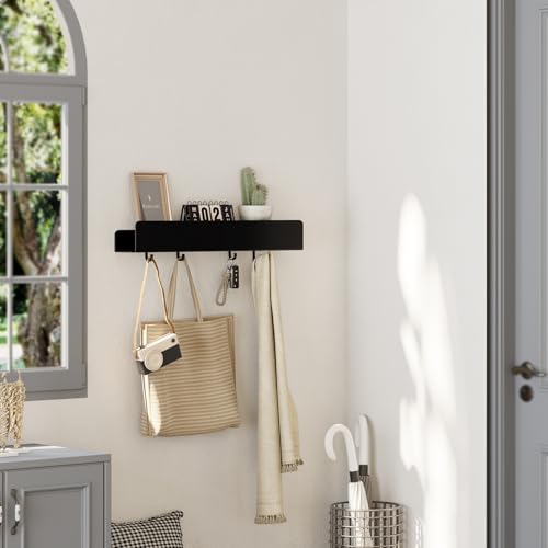 REKITA Duschablage ohne Bohren, Badezimmer Organizer 40 cm, Duschablage Edelstahl mit 4 Abnehmbaren Haken, Shampoo Halterung für Dusche, Hängeregal, Badregal Schwarz