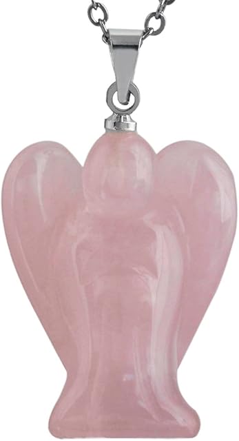 KYEYGWO Crystal Angel Figures Pendant for Women and Men, Gemstone Guardian Angel Statue Necklaces Pocket Angel Amulet Hand Carved Stone Angel of Peace Sculpture