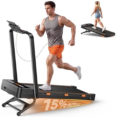 Acezoe Foldable Treadmill with 15% AUTO Incline, 9 Levels Incline Walking Pad Treadmill with Handle Bar, Portable Treadmills for Home Small, 3.0HP Quiet Brushless, 0.6-7.5 MPH, 300LBS Capacity Orange
