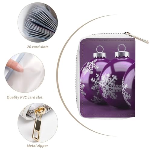 RFID Credit Card Holder Wallets for Women Cute Small Leather Ladies Cardholder Wallets Purple Christmas Ball Card Organizer Case with Zipper4