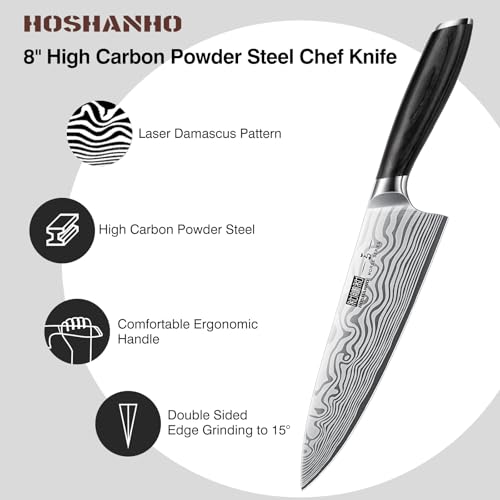 Image of HOSHANHO 7 Pieces Knife Set with Magnetic Knife Holder, Ultra Sharp Powder Steel Kitchen Knives Set, Professional Chef Knife Sets with Ergonomic Pakkawood Handle