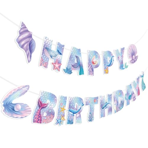 Mermaid Party Decorations Happy Birthday Banner Mermaid Party Banner Garland for Birthday Party Decorations Mermaid Party Supplies