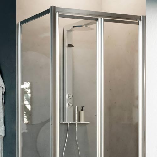 Box Doccia Angolare 80X100Cm H198 Cristallo Trasparente Fisso+Saloon 2 Ante Battente 100 Mod. West - 5