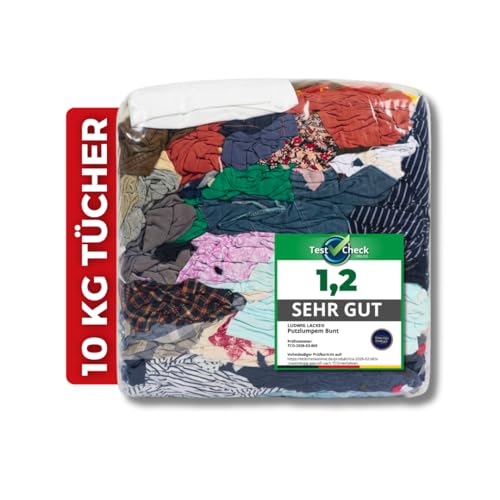 LudwigLacke Putzlappen Werkstatt [10 kg] Rein Bunt Baumwolle – saugstarke Putztücher für Auto, Werkstatt & Haushalt – Wiederverwendbare Reinigungstücher für Küche, Boden und Industrie