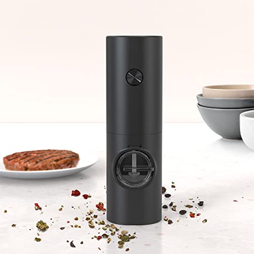 Image of Electric Salt and Pepper Grinder Stainless Steel Pepper Mill with Light Push Button One-Hand Operation Adjustable Coarseness (Black)