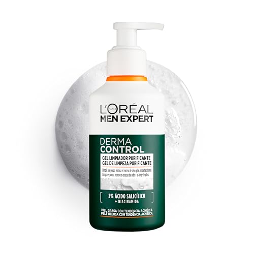 L'ORÉAL Paris Men Expert Derma Control Gel Limpiador Purificante con Ácido Salicílico y Niacinamida para Hombre con Piel Grasa y Tendencia Acneica. Reduce las Manchas y Marcas Post Acné, 260ml