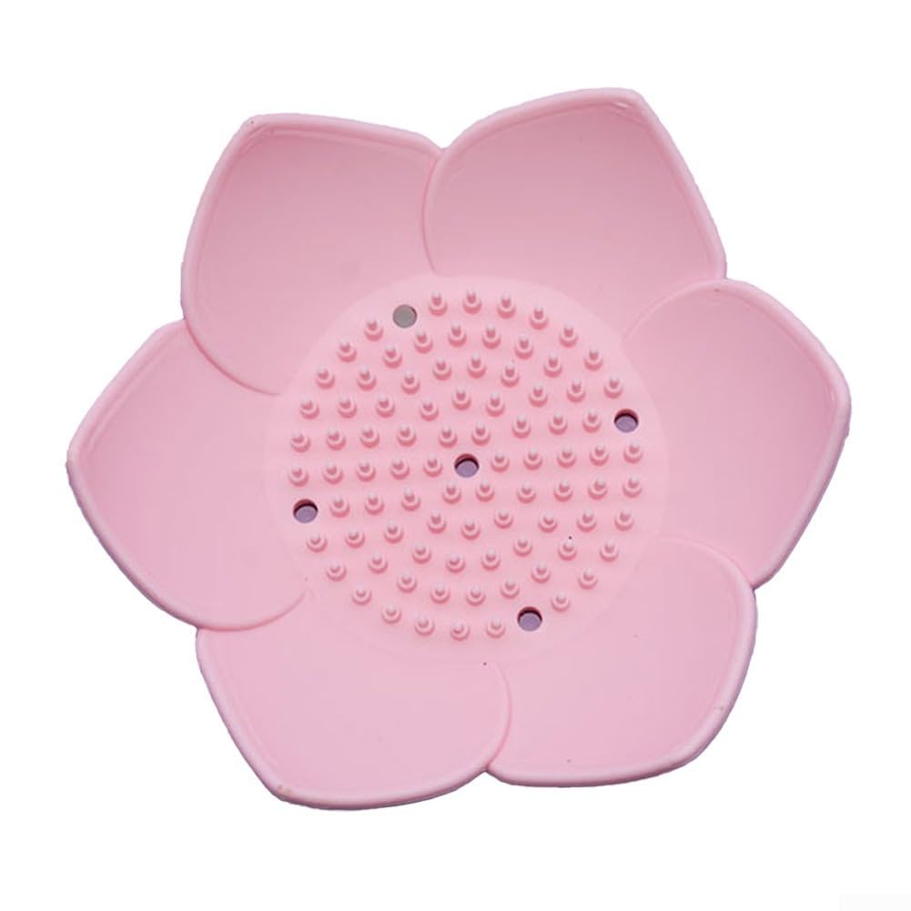 Travel friendly silicone soap tray designed in an elegant lotus shape ensures cleanliness (for PINK)