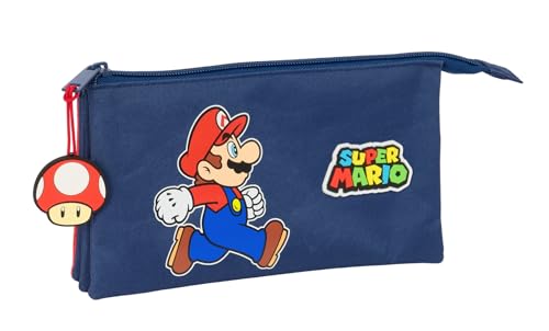 Super Mario Trick - Portatodo Triple, Estuche Infantil, Estuche Niño, Ideal para Niños en Edad Escolar, Cómodo y Versátil, Calidad y Resistencia, 22x3x12 cm