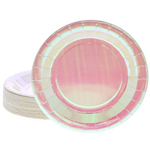 Blue Panda Pink Holographic Party Plates For Lunch, Dessert And Dinner (9 Inch, 48 Pack) #TOP7
