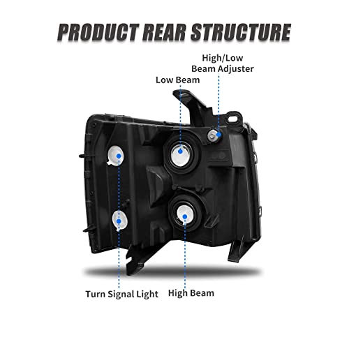 Adcarlights 2007 2008 2009 2010 2011 2012 2013 2014 Silverado Headlight Assembly For 07-13 Chevy Silverado 1500/07-14 Silverado 2500Hd 3500Hd Clear Lens Chrome Housing Amber Reflector Replacement #TOP3