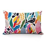 IAFQWDS Abstract Boho Colorful Leaf 12x20 Pillow Cover, Mid Century Modern Vibrant Plant Lumbar Pillow Covers Decorative for Sofa Couch Home Bedroom Living Room