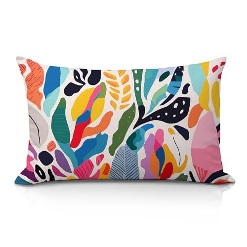 IAFQWDS Abstract Boho Colorful Leaf 12x20 Pillow Cover, Mid Century Modern Vibrant Plant Lumbar Pillow Covers Decorative for Sofa Couch Home Bedroom Living Room