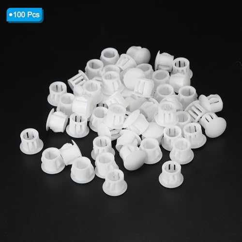 Image of PATIKIL Hole Plugs Plastic, 100 Pcs 10mm(3 /8 inch) Screw Bumper Hole Plug Flush Snap Type Round Hole Cover Caps for Round Holes Cabinet Furniture Kitchen, White