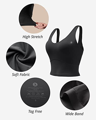 Image of AKASO Womens Longline Sports Bra Tank Top Padded Workout Running Yoga Black