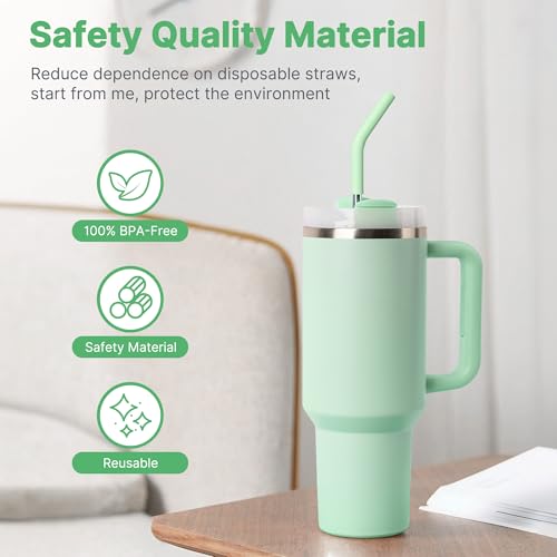 Image of 12 inch Long Metal Straw for Stanley 40oz Cup, Reusable Straw with Silicone Tip