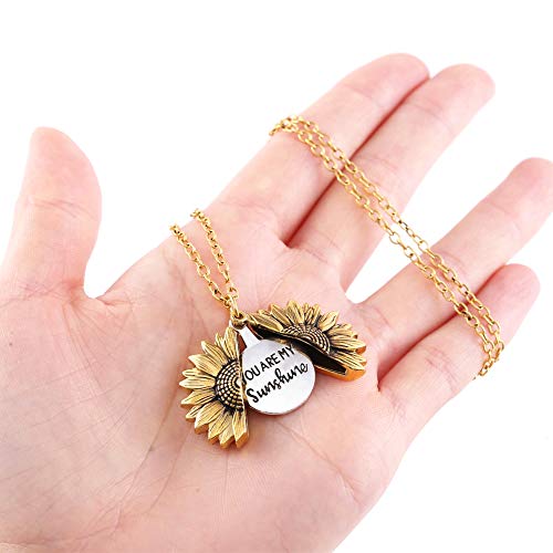 Jyh You Are My Sunshine Necklace Sunflower Open Locket 14K Gold Plated Necklace Pendant Gifts For Women Girls #TOP2