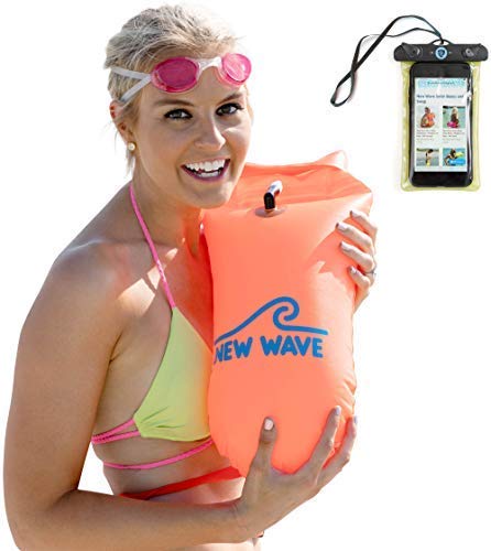 New Wave Swim Buoy - Boya Natación - La boya para Nadadores y triatletas de Aguas Abiertas para Entrenamiento o competición (Naranja PVC Media-15L)