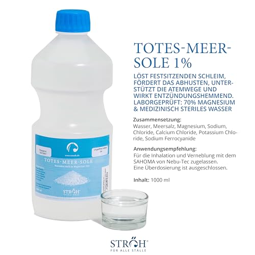 STRÖH Totes Meer Sole 1% (1l) Inhalation • Hustensaft Pferd • Regeneration der Atemwege bei Pferden • Bei Atemwegserkrankungen, Allergie & Ekzeme