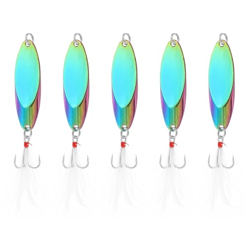 PATIKIL Cucharillas De Pesca 1/5 Oz 5g 5Pcs Señuelos De Pesca Cucharilla De Fundición Anzuelos Triples Cebos Duros Giratorios De Metal para Agua Dulce Agua Salada Salmón Multicolor